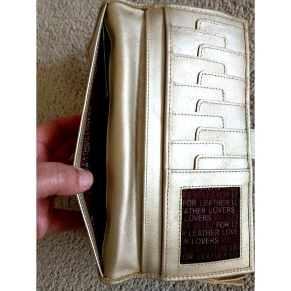 Wallet Bi-Fold Women's VELEZ Leather Organizer Small Clutch Matte Gold - 8x4x1 - Picture 7 of 13
